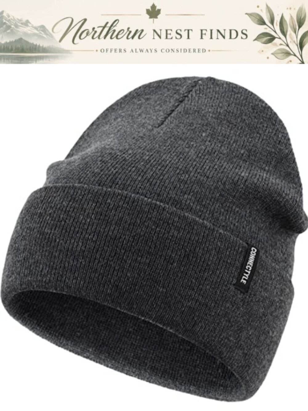 Knit Winter Beanie Stretchy Cuffed Skull Cap Acrylic Rib-Knit Warm